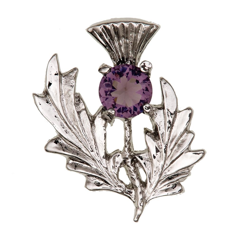 Scottish Thistle & Dark Amethyst Stone Brooch