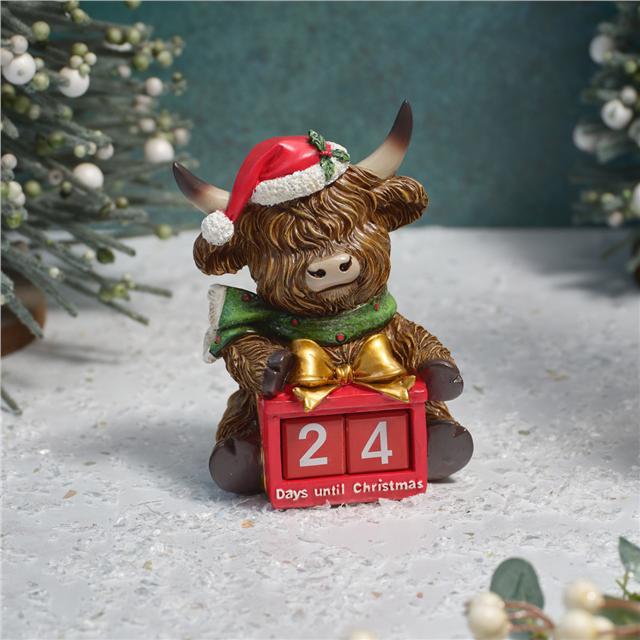 Festive Highland Cow With Green Scarf Advent Countdown
