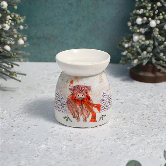 Tartan Scarf Highland Cow Christmas Wax Melt Burner
