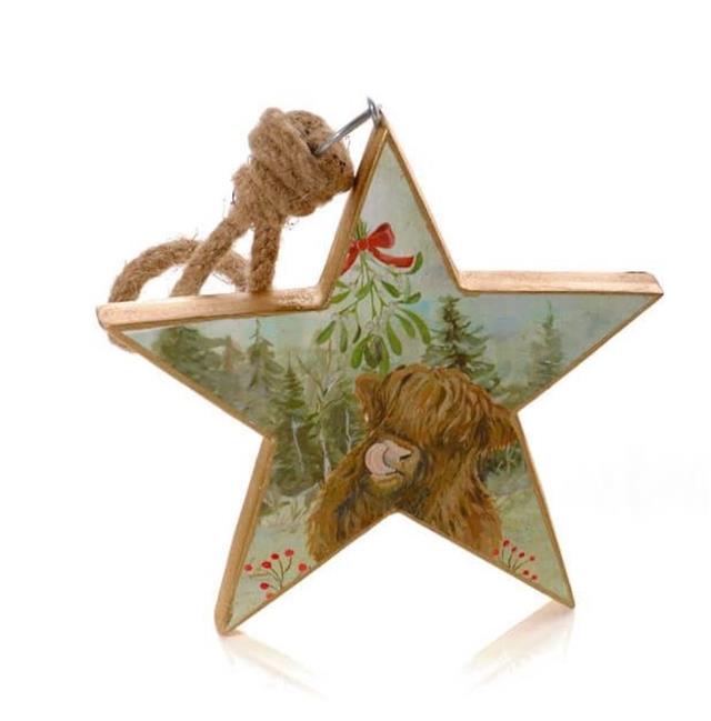 Mango Wood Cheeky Highland Cow Star