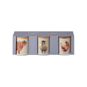 Set of 3 Country Life Storage Tins  - Highland Cow Sheep Chicken Design