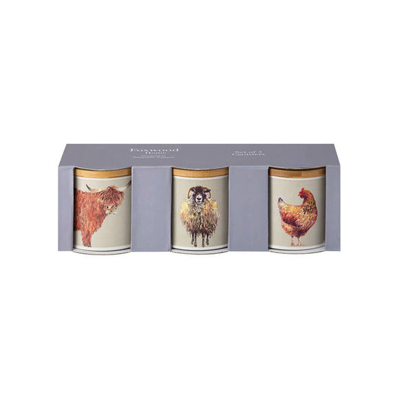 Set of 3 Country Life Storage Tins  - Highland Cow Sheep Chicken Design