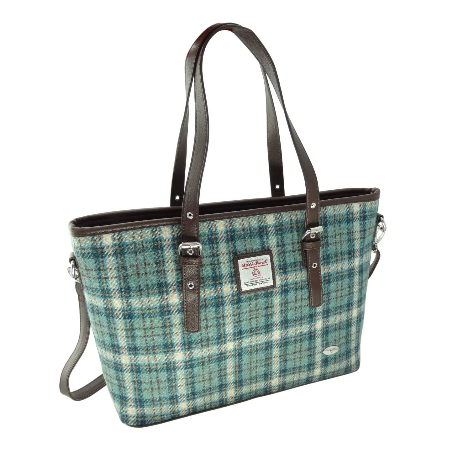 Duck Egg Blue & Cream Tartan Large Handbag