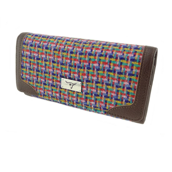 Jazzy Multi Colour Basket Weave Harris Tweed Long Bute Purse Wallet
