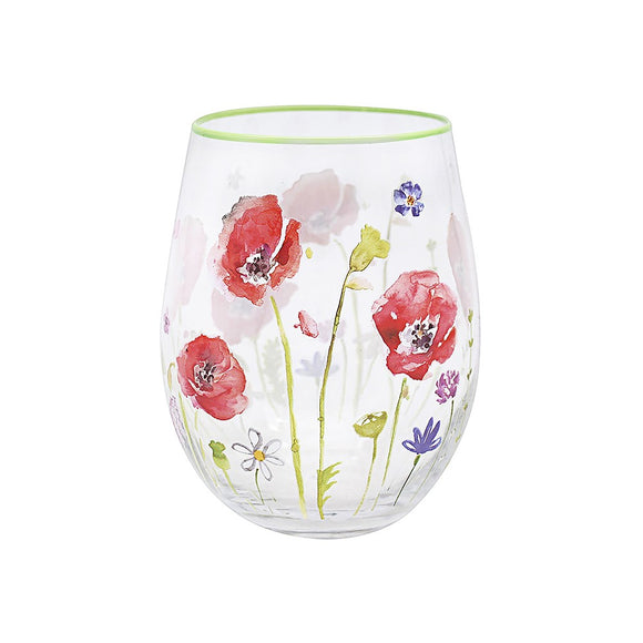 Pretty Poppy Field Flower Stemless Gin Glass Tumbler