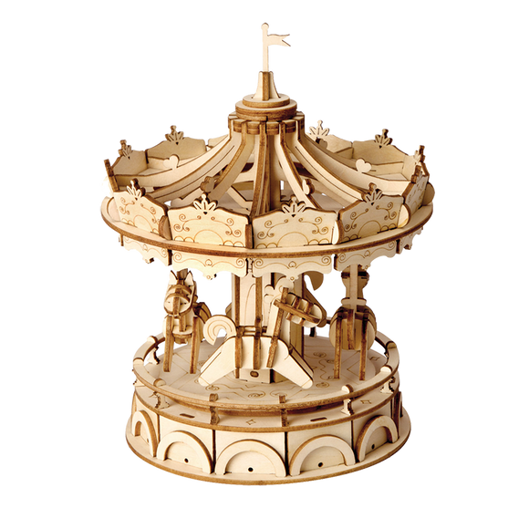 Vintage Design Build It Yourself Plywood Merry-Go-Round Wooden Model Building Kit