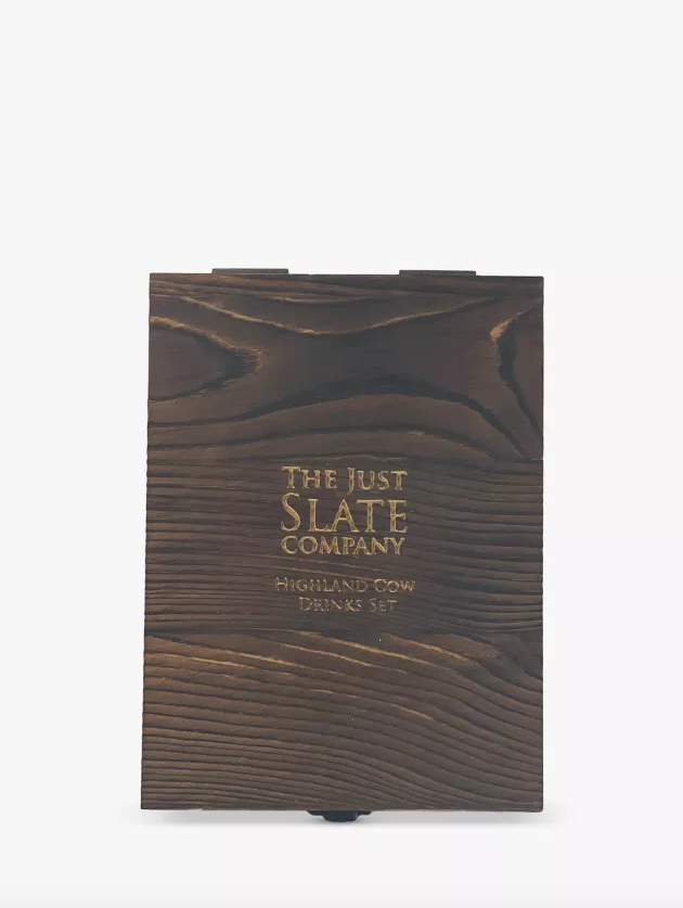 Wooden Boxed Highland Cow Drinks Set