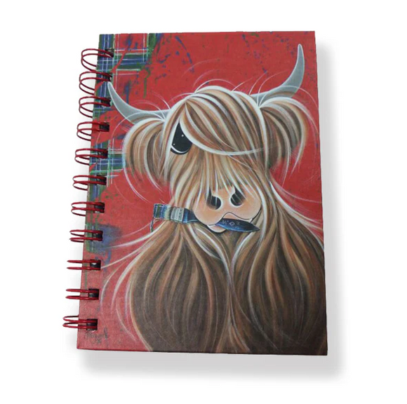 100 Page McMoo Tartan Paint Highland Cow Cover A6 Notebook