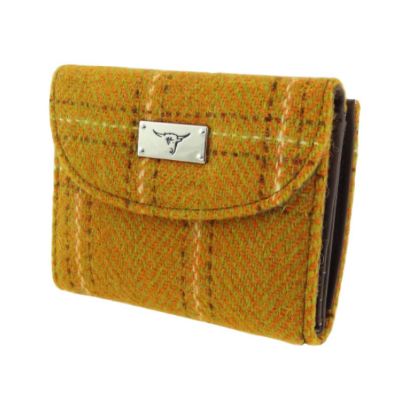 Mustard Yellow Tartan Check Harris Tweed Jura Short Ladies Purse Wallet