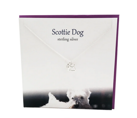 Scottish Wee Scottie Dog Sterling Silver Necklace Pendant and Gift Card Set