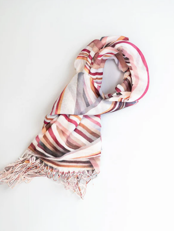 Lovely Lightweight Colourful Ribbon Fringe Scarf In Coral