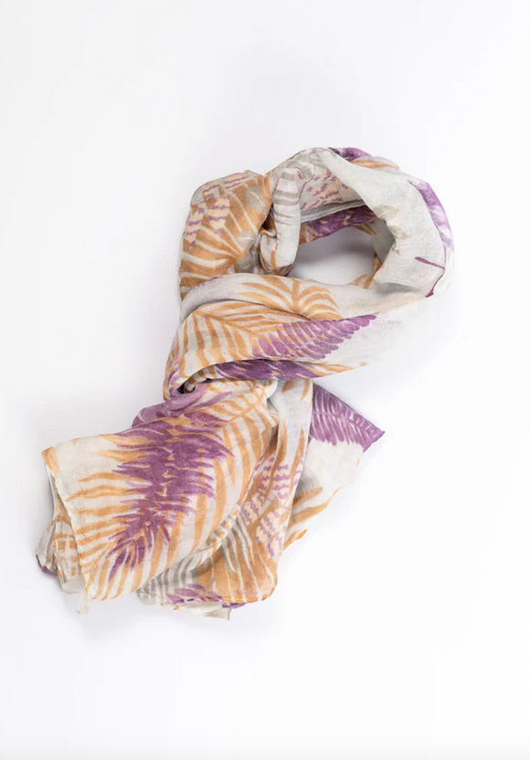 Lovely Lightweight Colourful Fern Design Scarf In Mauve