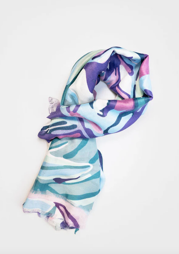 Lovely Lightweight Colourful Floral Print Design Scarf In Blueberry