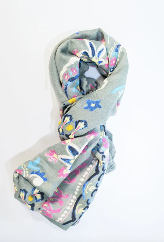 Lovely Lightweight Colourful Bohemian Design Scarf In Spruce