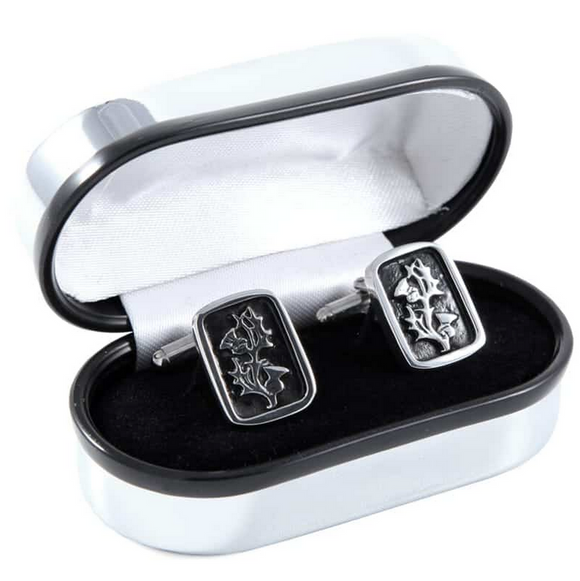 Pewtermill Scottish Thistle rectangle Polished Pewter Cufflinks - Made In Scotland