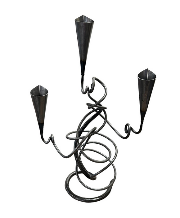 Stunning Forged Wrought Iron Robust Triple Tangle Candlestick