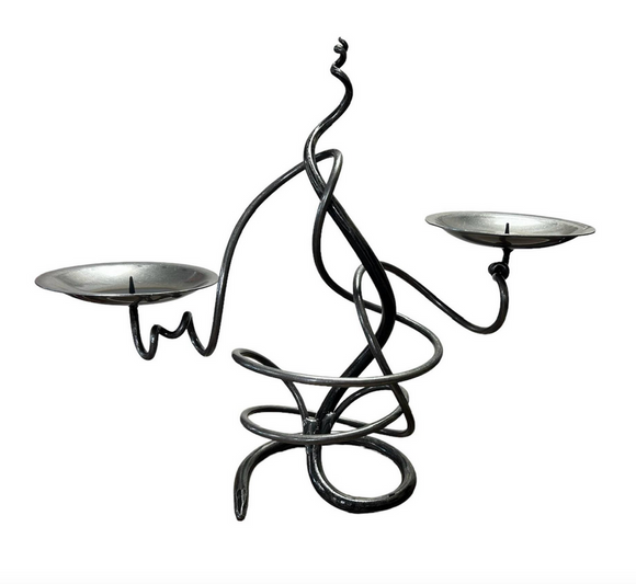 Stunning Forged Wrought Iron Robust Double Tangle Candlestick