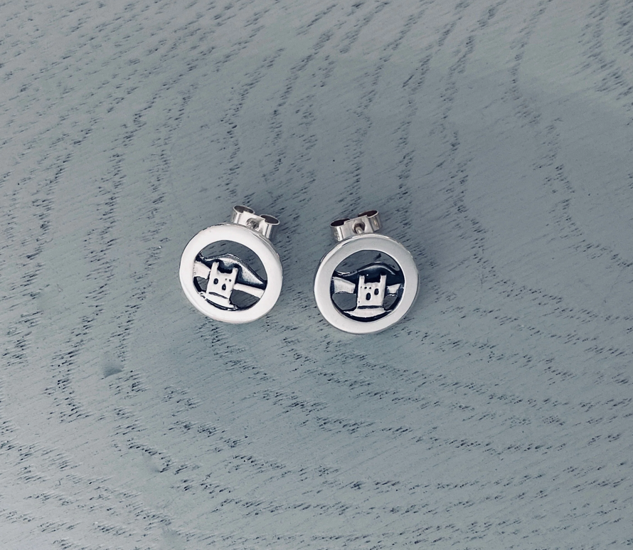 Solid Silver Castle Stud Earrings
