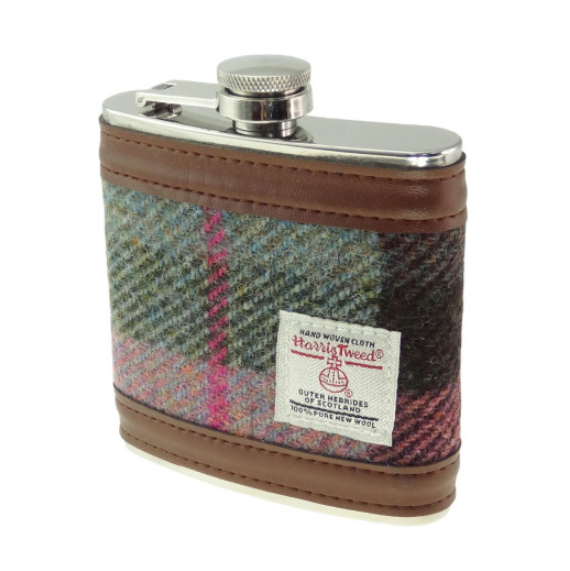 Green & Rose Pink Hip Flask