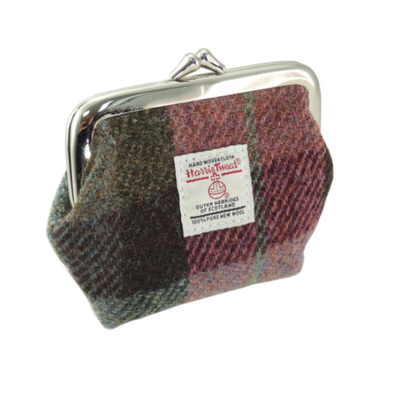 Muted Green & Pink Tartan Clasp Top Coin Purse