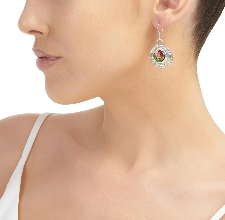 Sterling Silver Spiral Rose Drop Earrings