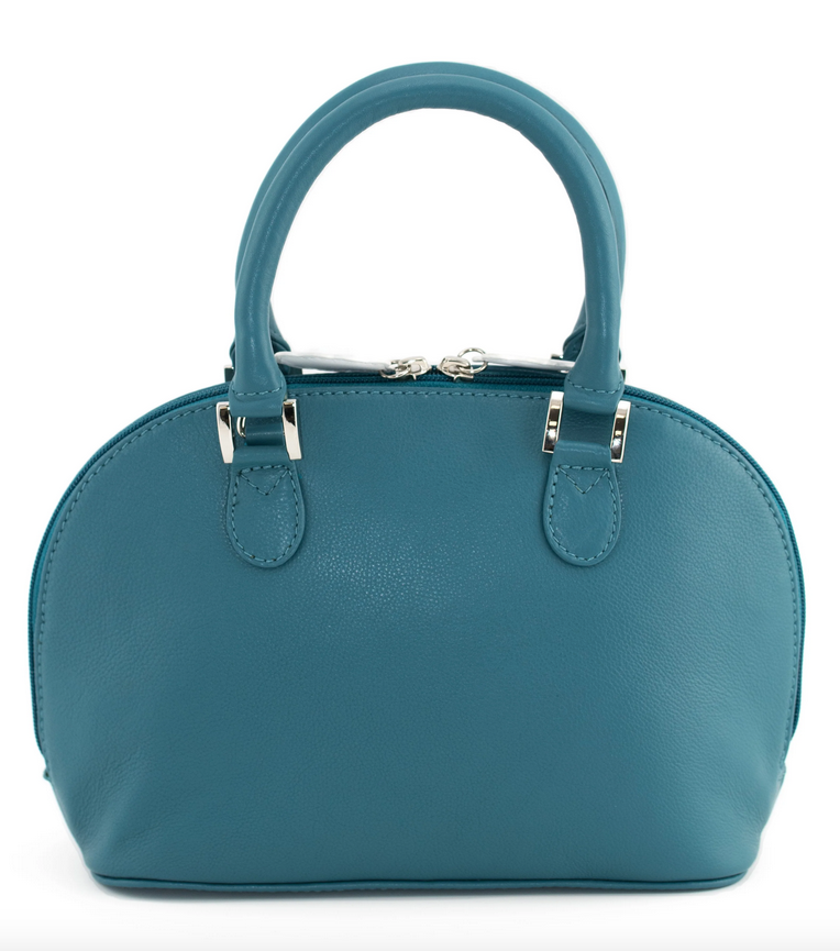 Highland Cow Leather Mother & Daughter Teal Zip Round Grab Bag