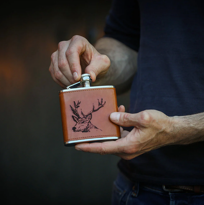Leather Stag Hip Flask