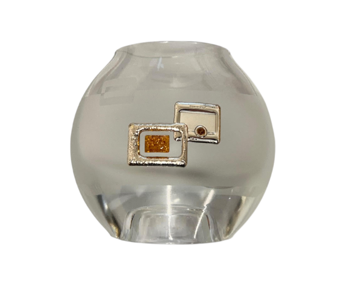 Stunning Crystal Short Glass Vase With Silver & Amber Applique