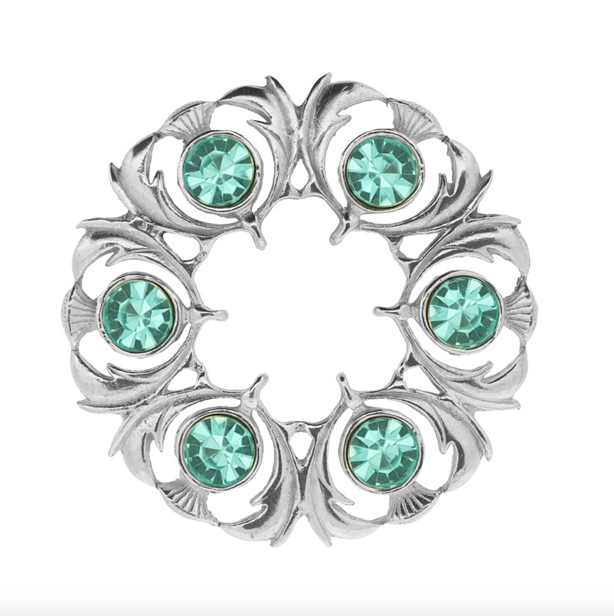 Polished Pewter Turquoise Stone Thistle Dancers Brooch