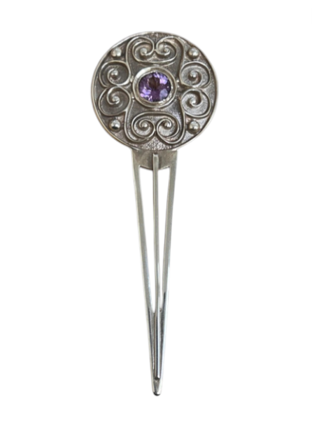 Silver Celtic Amethyst Shield Kilt Pin