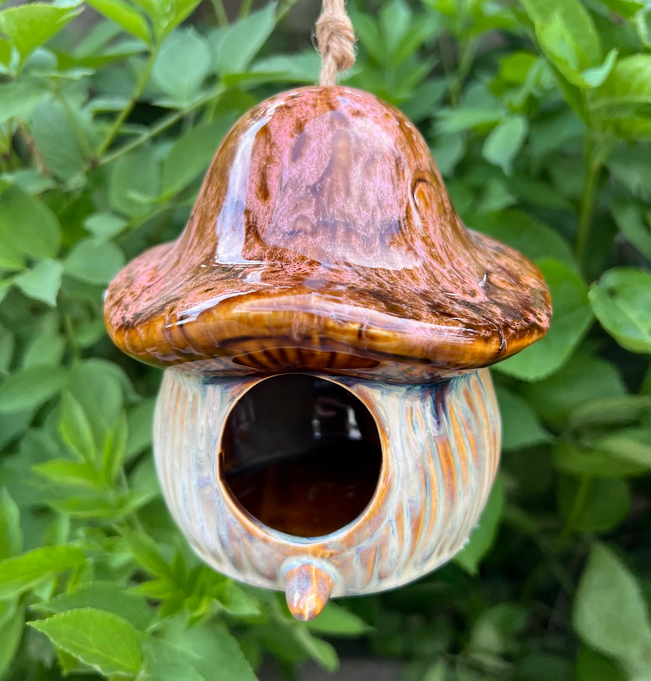 Magical Mushroom Pink Hanging Bird Feeder