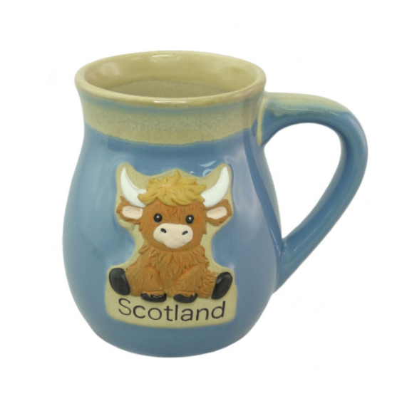 Light Blue Stoneware Highland Cow Mug