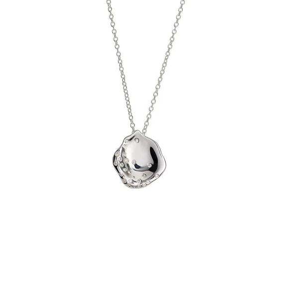 Sterling Silver Diomante Hammered Circle Pendant and Chain