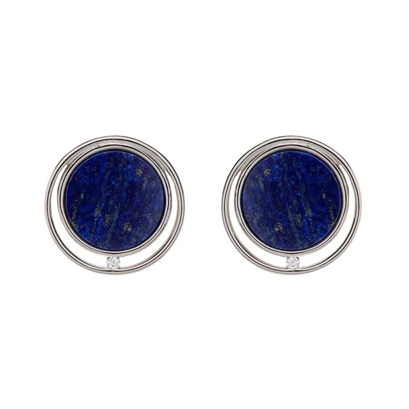 Sterling Silver Lapis Lazuli & Cubic Zirconia Round Stud Earrings