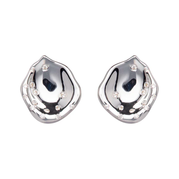 Sterling Silver Hammered Diamante Stud Earrings