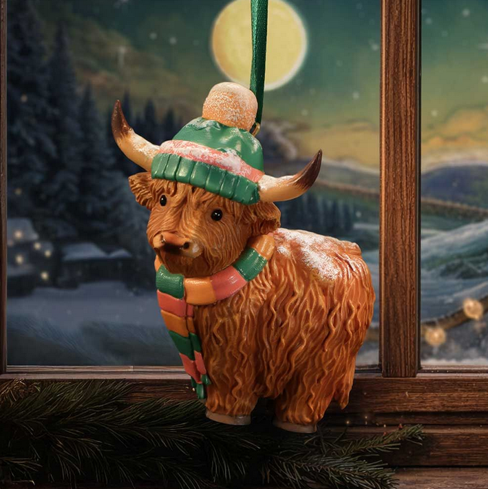 Winter Highland Cow Christmas Tree Decoration