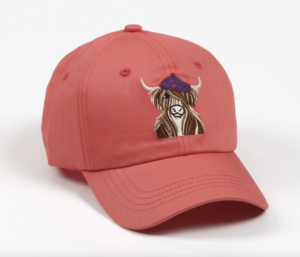 McMoo Hamish The Highland Cow Baseball Cap - Pink Orange