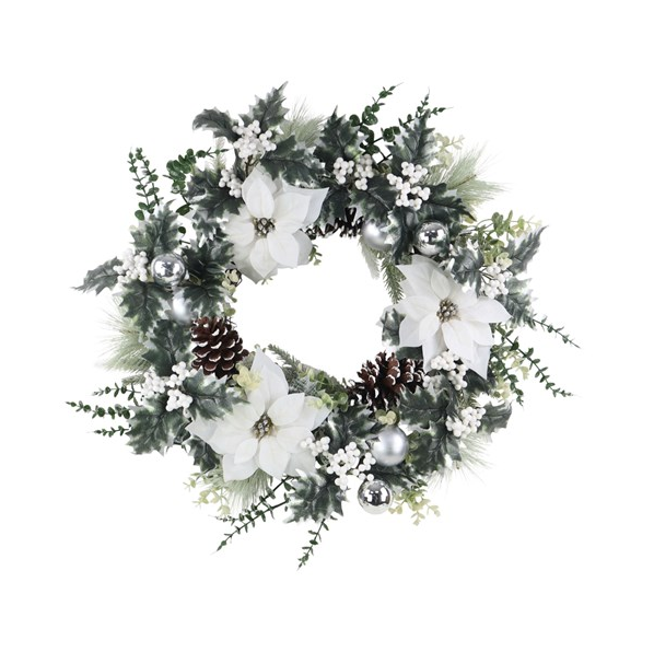 White Poinsettia Wreath - 60cm