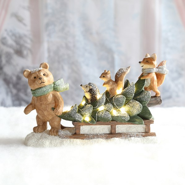 LED Woodland Animal Sleigh Decoration
