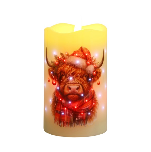 LED Highland Cow Short Candle - 7.5cm x 12.5cm