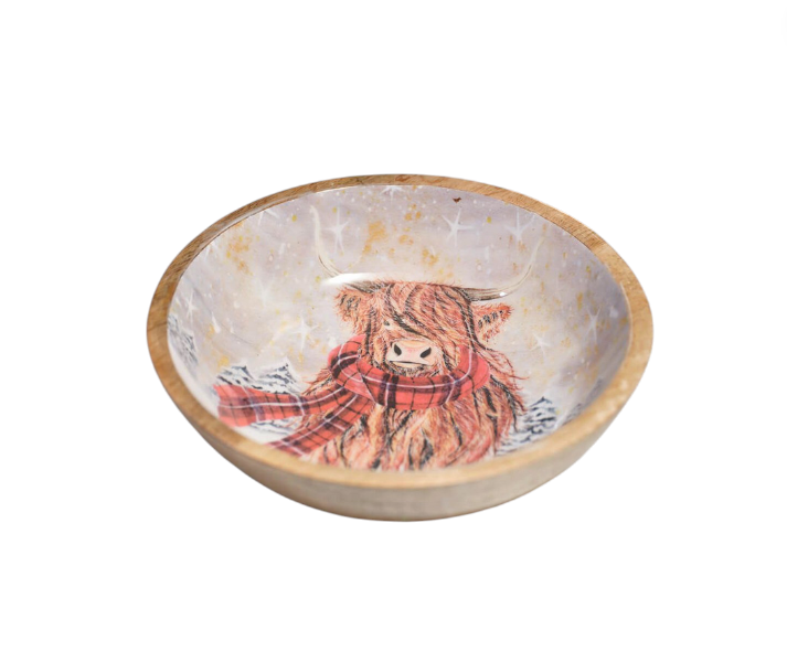 Festive Highland Cow With Tartan Scarf Decorative Bowl