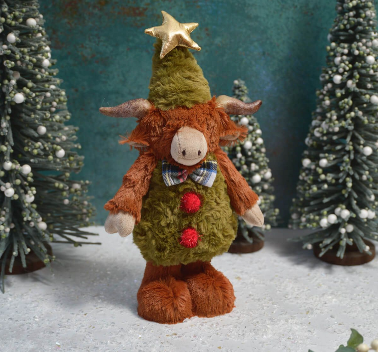 Chtistmas Tree Outfit Standing Highland Cow Plush