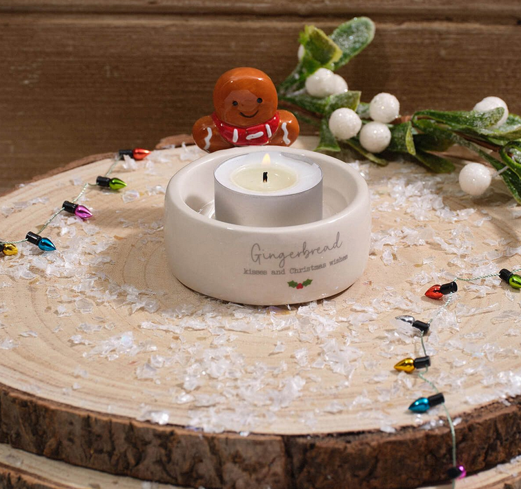 Christmas Tiny World Gingerbread Kisses Ceramic Tealight Holder