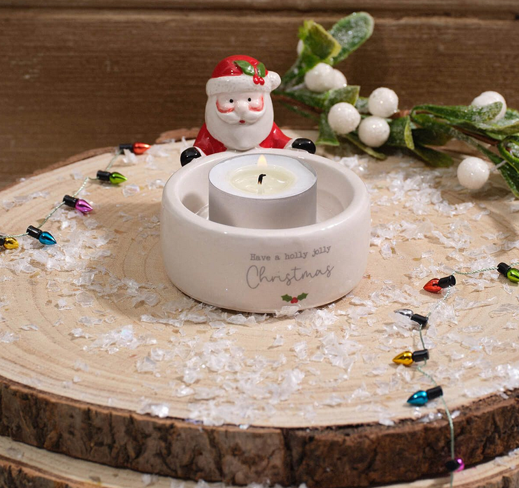 Christmas Tiny World Holy Jolly Santa Ceramic Tealight Holder