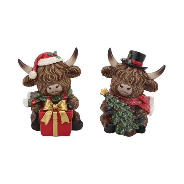 Set Of 2 Festive Highland Cows