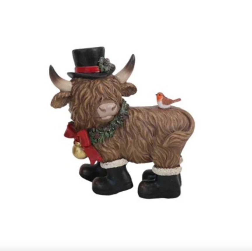 Set Of 2 Standing Christmas Highland Cows