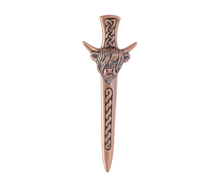 Copper Effect Pewter Celtic Cow Kilt Pin
