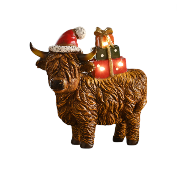 LED Highland Cow With Presents