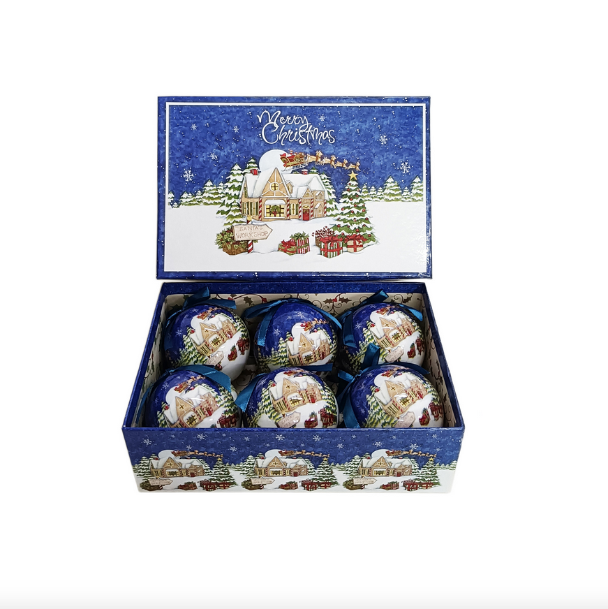 Set Of 6 Winter Scene Baubles