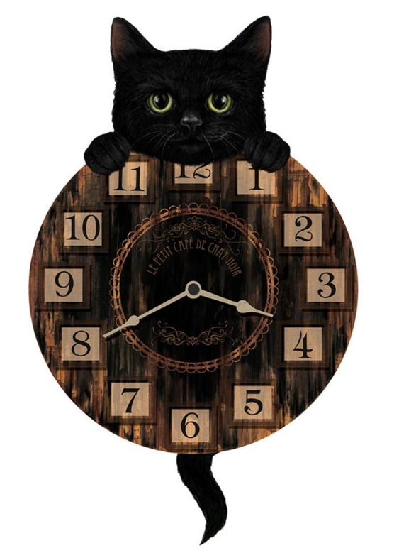 Kitten Tickin' Rustic Style Wooden Kitten Cat Swinging Pendulum Clock